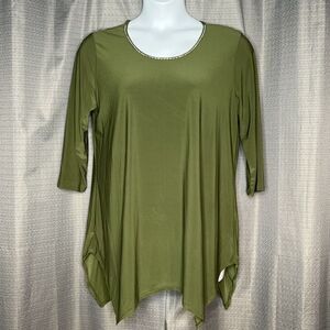 Blossom By P Handkerchief Blouse Army Green 3/4 Sleeves 1X New